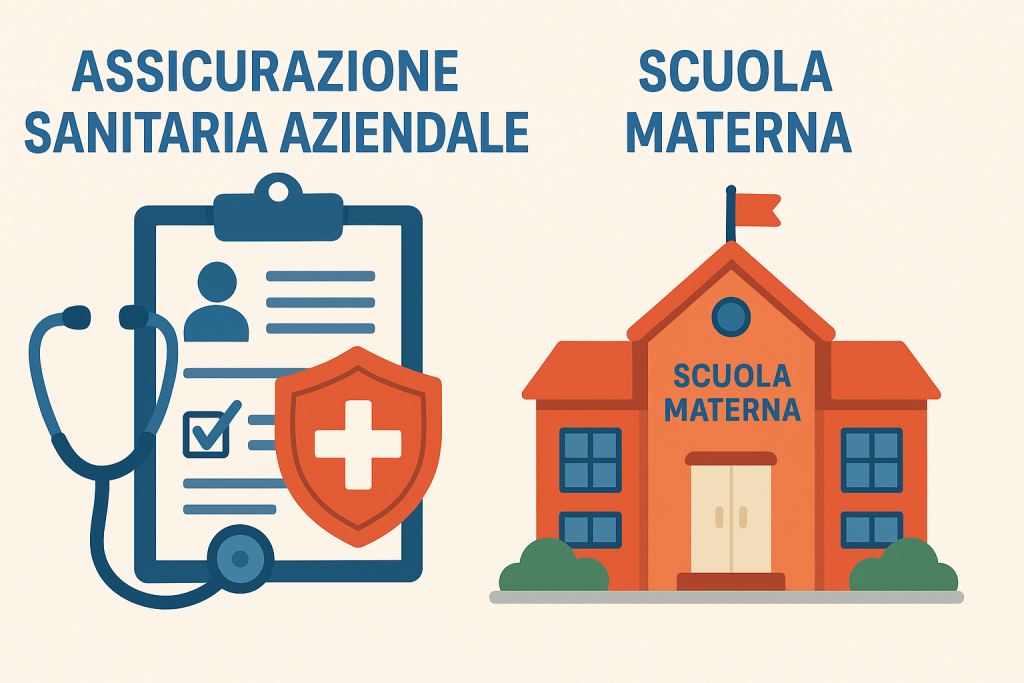 Immagine che rappresenta l'assicurazione sanitaria aziendale a fianco una scuola materna