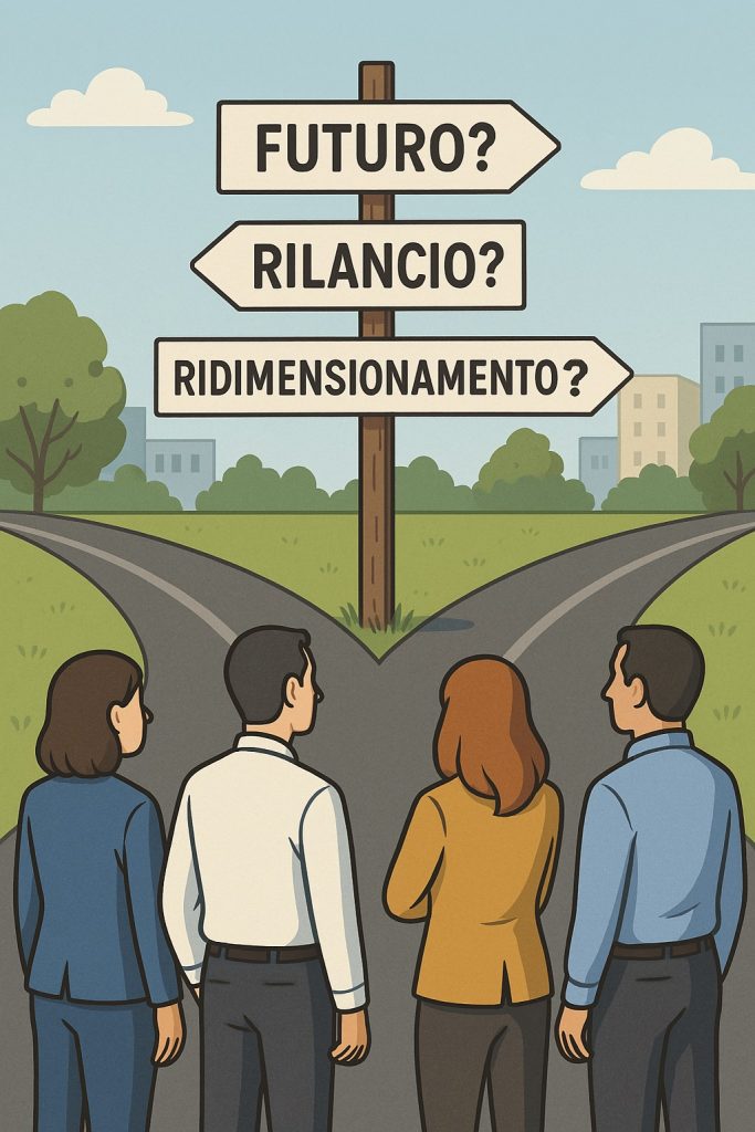 Persone a un bivio non sanno che strada prendere. Incertezza del futuro.