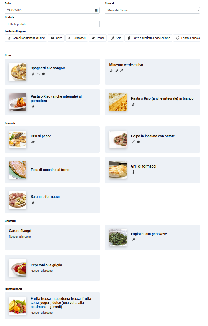 Menu mensa di venerdì 24 luglio 2026